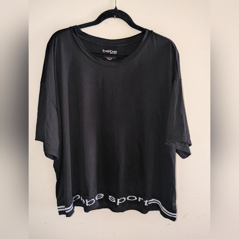 Bebe‎ Sport Black Cropped Athletic Top Logo at Waistband Stretch Size 3X